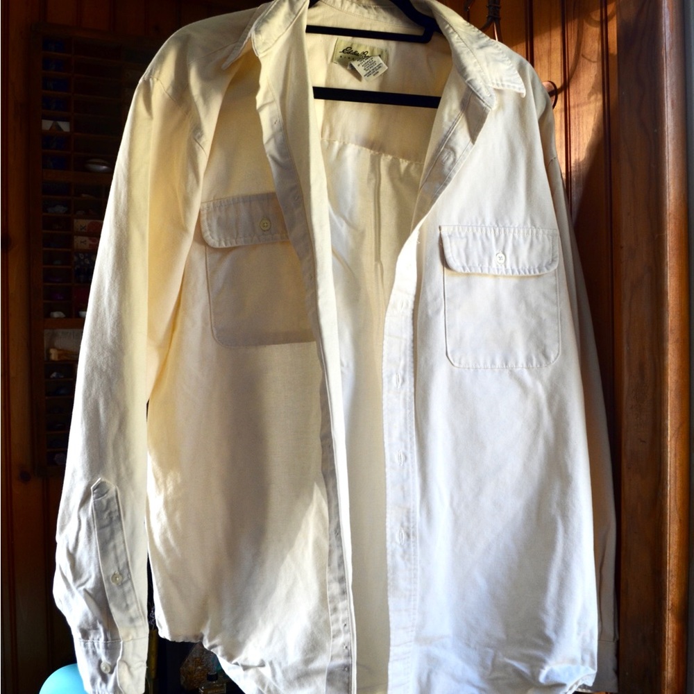 Eddie Bauer white button down mens shirt size L